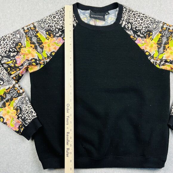 MINKPINK Womens M Black Crewneck Pullover Printed Sleeve Sweatshirt Trendy Top - Picture 11 of 15
